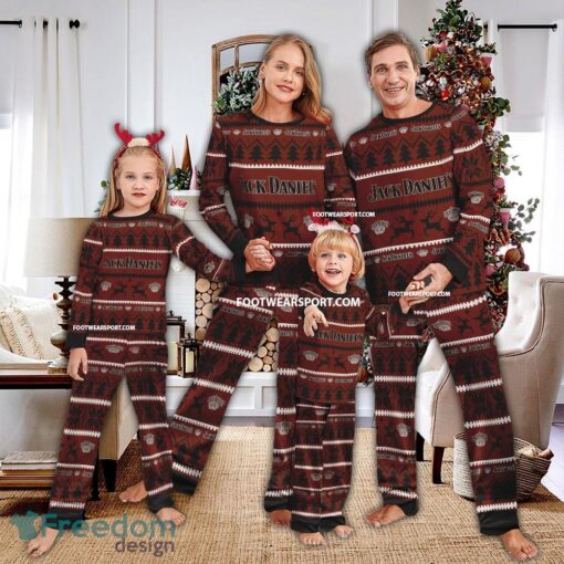 Jack Daniel Whiskey Logo Pattern Ugly Christmas Pajamas Set Family - Jack Daniel Whiskey Logo Pattern Ugly Christmas Pajamas Set Family