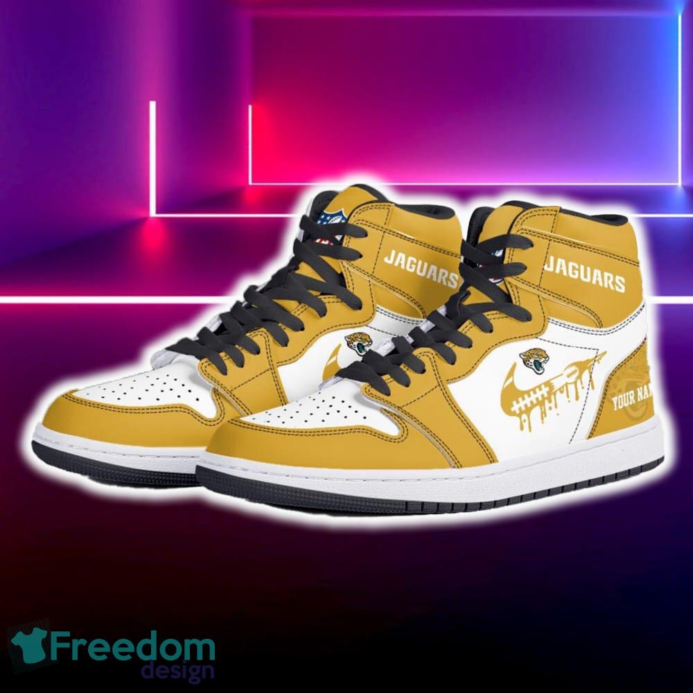 Jacksonville Jaguars Air Jordan Hightop Shoes New Custom Name For Fans Gift Sneaker image Jacksonville Jaguars Air Jordan Hightop Shoes New Custom Name For Fans Gift Sneaker - Jacksonville Jaguars Air Jordan Hightop Shoes Photo 5