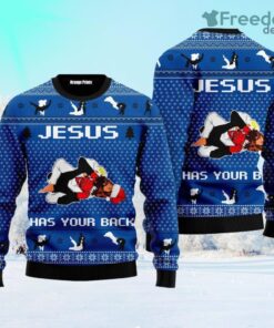 Jesus Has Your Back Jiu Jitsu Ugly Christmas Sweater For Men And Women