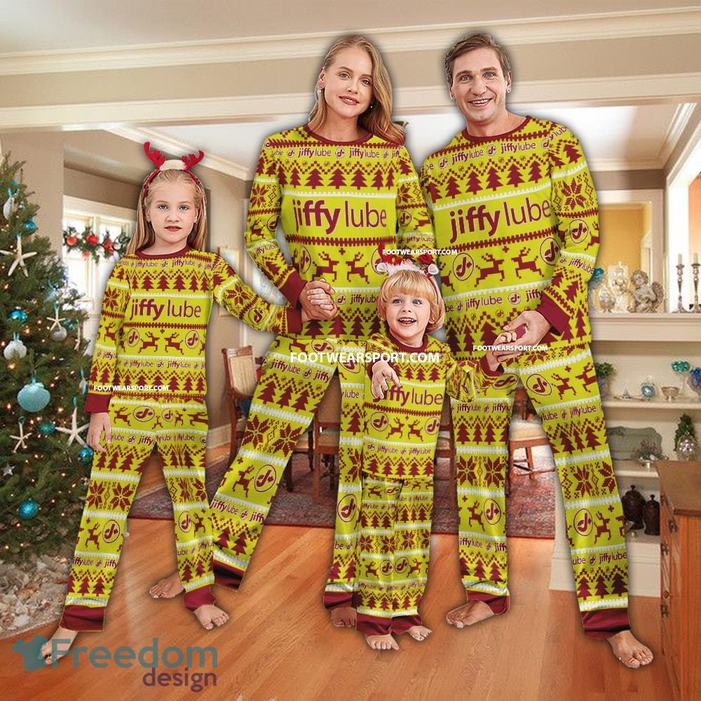 Jiffy Lube Logo Pattern Ugly Christmas Pajamas Set Gift For Family - Jiffy Lube Logo Pattern Ugly Christmas Pajamas Set Gift For Family