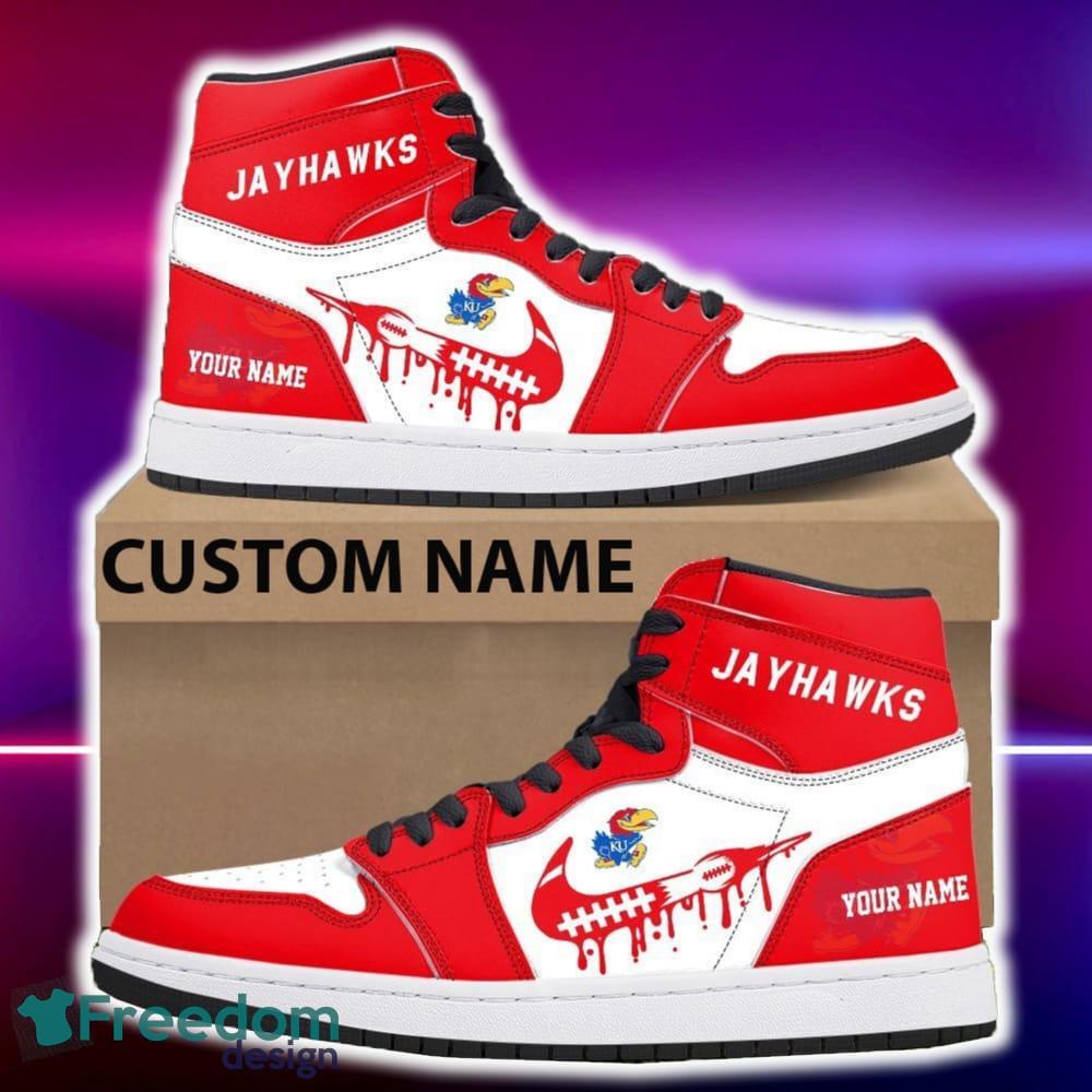 Kansas Jayhawks Air Jordan Hightop Shoes New Custom Name For Fans Gift Sneaker image Kansas Jayhawks Air Jordan Hightop Shoes New Custom Name For Fans Gift Sneaker - Kansas Jayhawks Air Jordan Hightop Shoes Photo 4