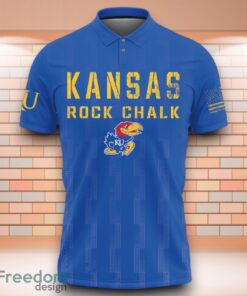 Kansas Jayhawks Rock Chalk NCAA 3D Polo Shirt With American Flag Military On Back Product Photo 2