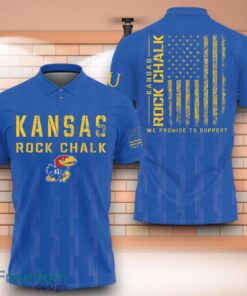 Kansas Jayhawks Rock Chalk NCAA 3D Polo Shirt With American Flag Military On Back
