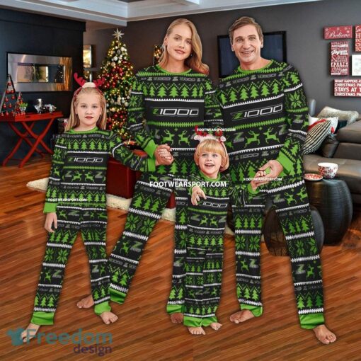 Kawasaki Z100 Motorcycle Logo Pattern Pajamas Set Ugly Christmas Family - Kawasaki Z100 Motorcycle Logo Pattern Pajamas Set Ugly Christmas Family