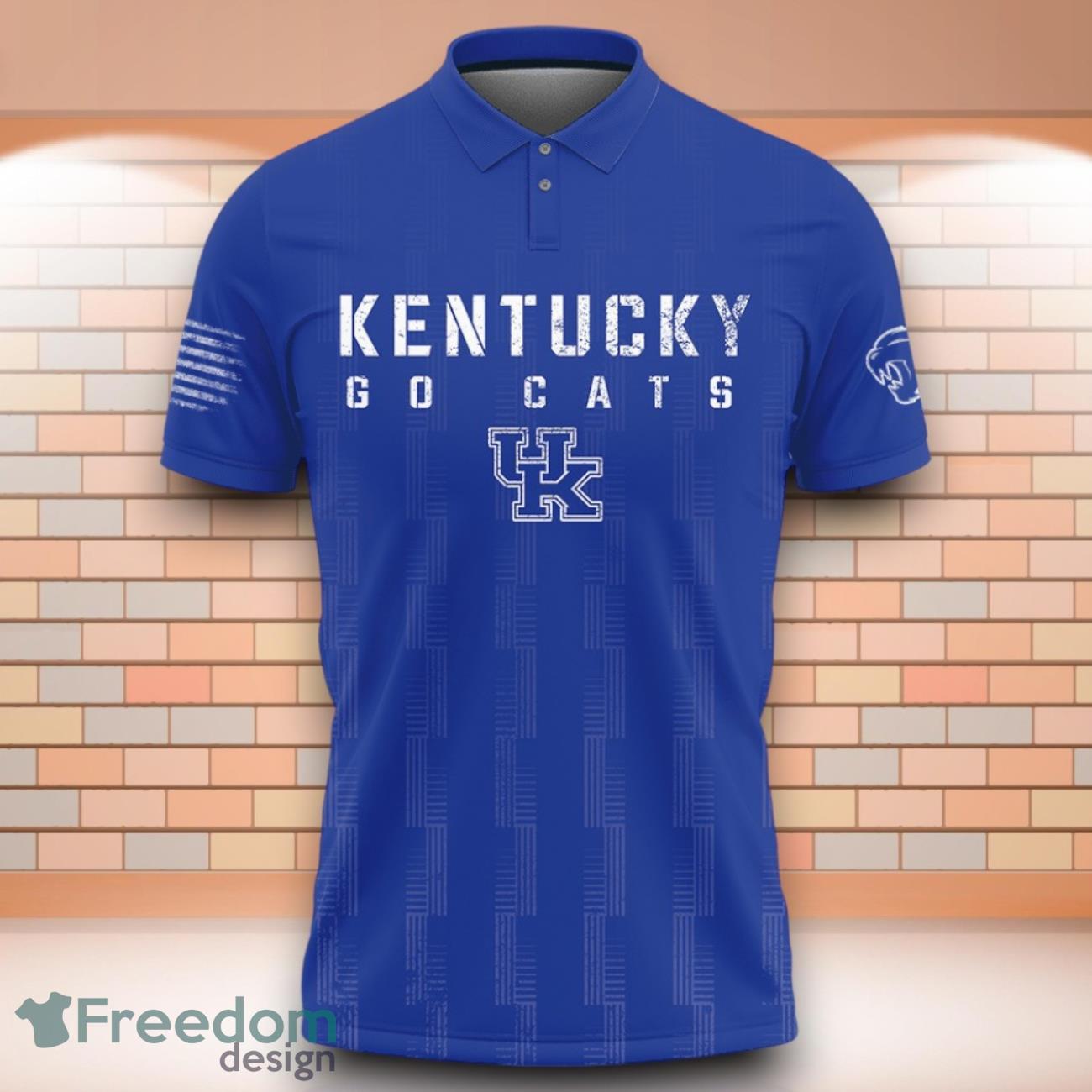 Kentucky Wildcats Go Cats NCAA 3D Polo Shirt With American Flag Military On Back image Kentucky Wildcats Go Cats NCAA 3D Polo Shirt With American Flag Military On Back Product Photo 2