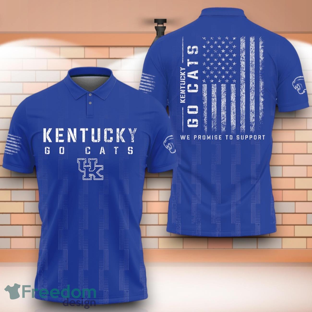 Kentucky Wildcats Go Cats NCAA 3D Polo Shirt With American Flag Military On Back image Kentucky Wildcats Go Cats NCAA 3D Polo Shirt With American Flag Military On Back Product Photo 1