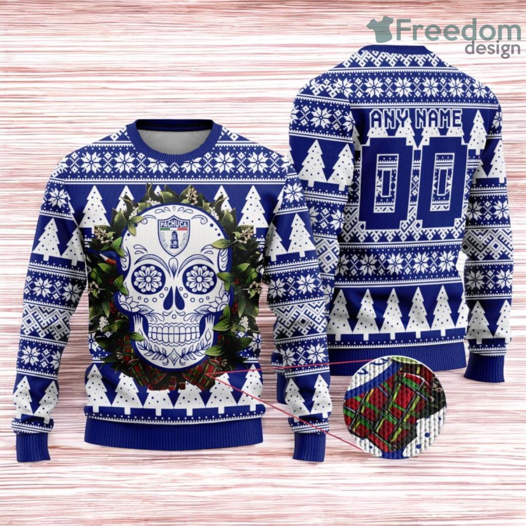 Liga Mx Cf Pachuca Special Sugar Skull Christmas Ugly Sweater Custom Name And Number Product Photo 1