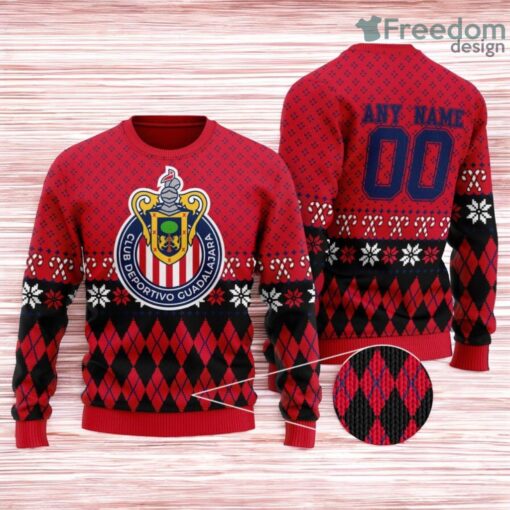 Liga Mx Chivas Guadalajara Special Christmas Ugly Sweater Custom Name And Number Product Photo 1