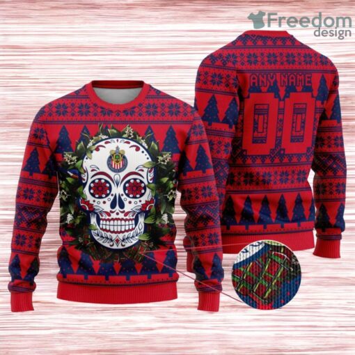 Liga Mx Chivas Guadalajara Special Sugar Skull Christmas Ugly Sweater Custom Name And Number Product Photo 1