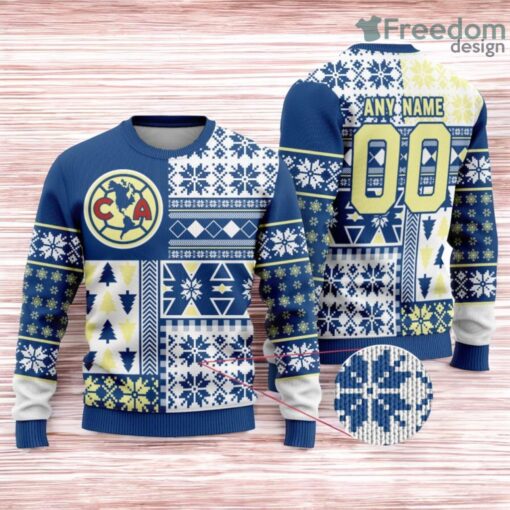 Liga Mx Club America Special Christmas Ugly Sweater Design Classic Style Custom Name And Number Product Photo 1