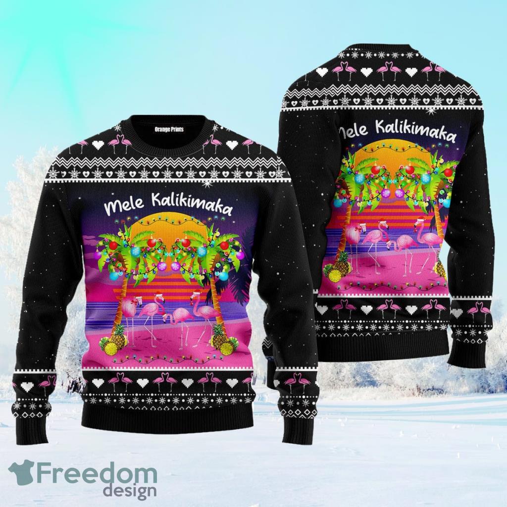 Mele Kalikimaka Flamingo Sunset Ugly Christmas Sweater For Men And Women image Mele Kalikimaka Flamingo Sunset Ugly Christmas Sweater For Men And Women Product Photo 1
