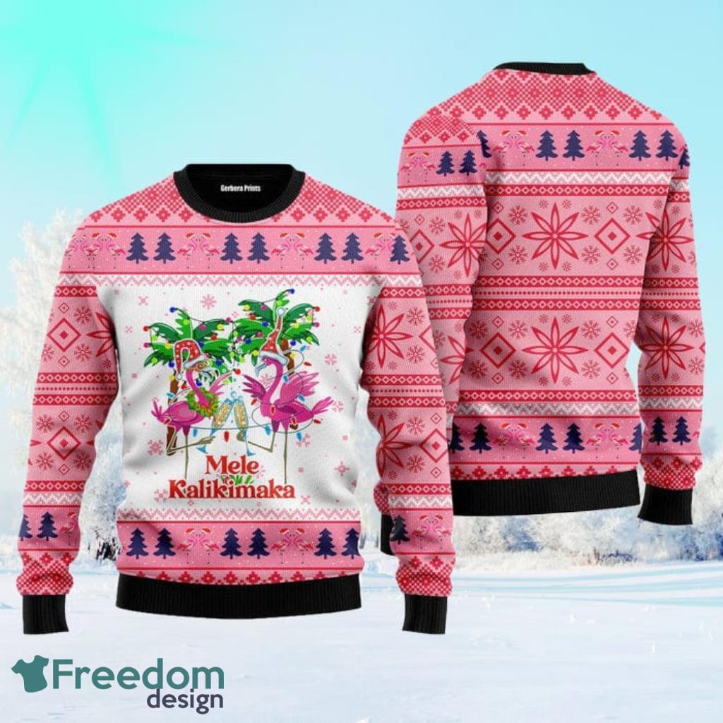 Mele Kalikimaka Flamingo Ugly Christmas Sweater For Men And Women image Mele Kalikimaka Flamingo Ugly Christmas Sweater For Men And Women Product Photo 1