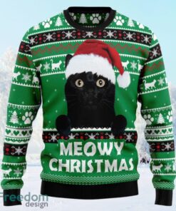 Meowy Black Cat Ugly Christmas Sweater, Black Cat Sweatshirt, Christmas Gift