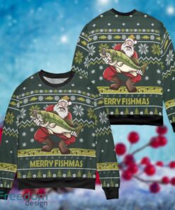 Merry Fishmas Santa Claus Loves Fishing Christmas Ugly Sweater 3D