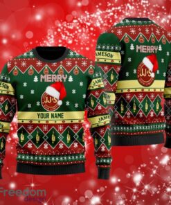 Merry Santa Hat Jameson Whiskey Custom Name Ugly Christmas Sweater Print Full