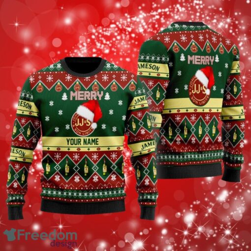 Merry Santa Hat Jameson Whiskey Custom Name Ugly Christmas Sweater Print Full Product Photo 1