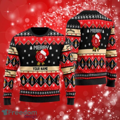 Merry Santa Hat Jim Beam Custom Name Ugly Christmas Sweater Print Full Product Photo 1