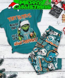 Miami Dolphins Grinch They Hate Us Christmas Fleece Pajamas Set For Christmas - Miami Dolphins Grinch They Hate Us Christmas Fleece Pajamas Set-2