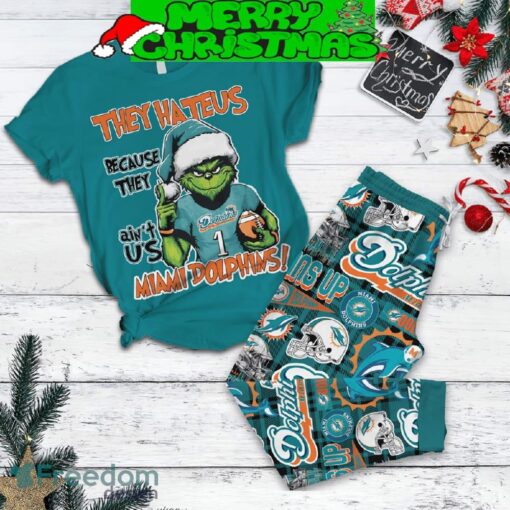 Miami Dolphins Grinch They Hate Us Christmas Fleece Pajamas Set For Christmas - Miami Dolphins Grinch They Hate Us Christmas Fleece Pajamas Set-2