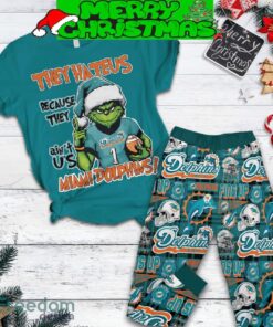 Miami Dolphins Grinch They Hate Us Christmas Fleece Pajamas Set For Christmas - Miami Dolphins Grinch They Hate Us Christmas Fleece Pajamas Set-1