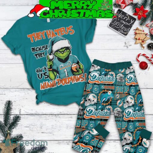 Miami Dolphins Grinch They Hate Us Christmas Fleece Pajamas Set For Christmas - Miami Dolphins Grinch They Hate Us Christmas Fleece Pajamas Set-1