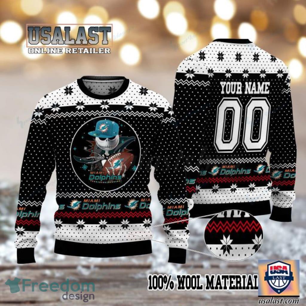 Miami Dolphins Jack Skellington Cusom Name And Number Ugly Ugly Sweat image Miami Dolphins Jack Skellington Cusom Name And Number Ugly Ugly Sweat Product Photo 1
