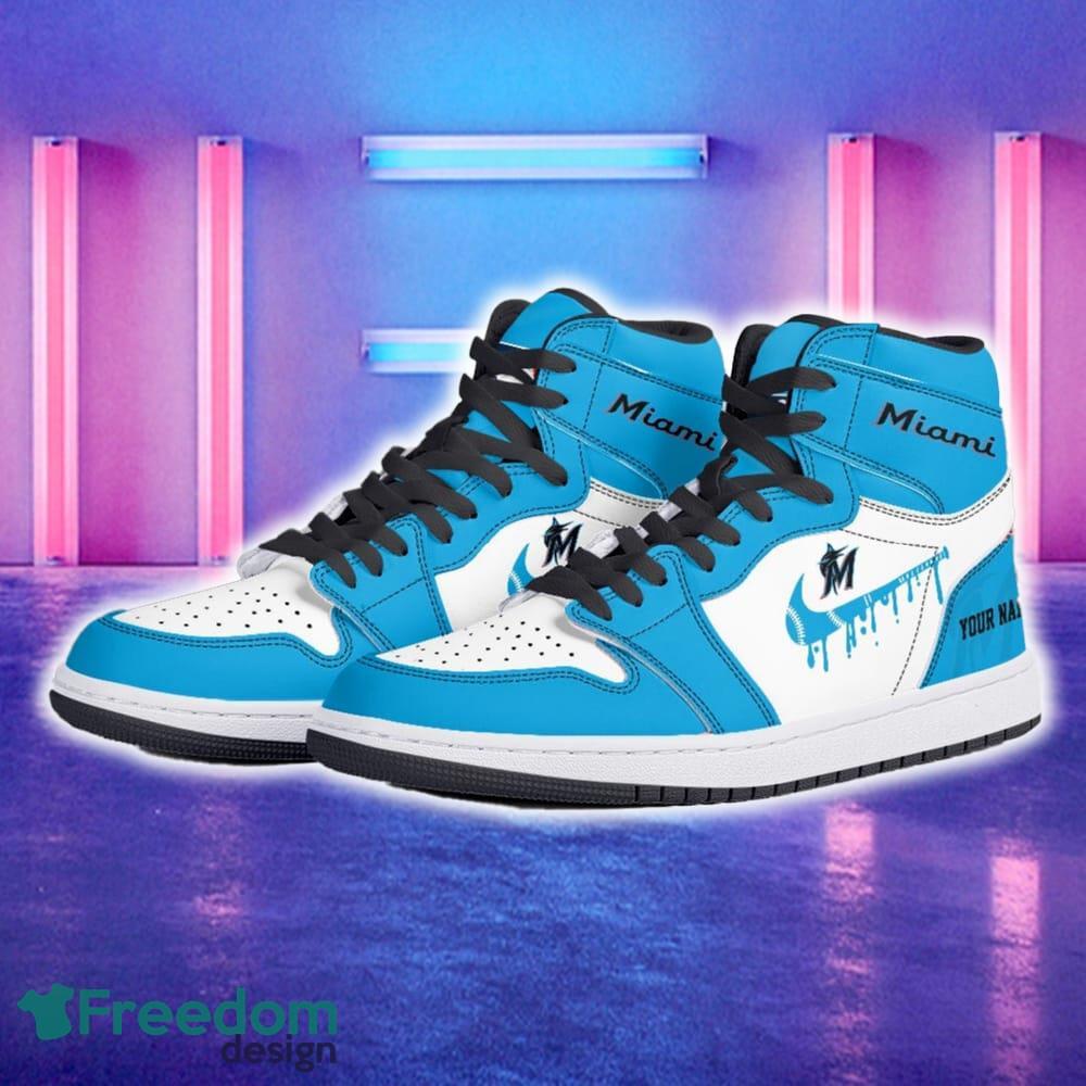 Miami Marlins AJ1 Hightop Shoes New For Men Women Gift Air Jordan Hightop Sneaker Custom Name image Miami Marlins AJ1 Hightop Shoes New For Men Women Gift Air Jordan Hightop Sneaker Custom Name - Miami Marlins Air Jordan 1 Hightop Shoes_5