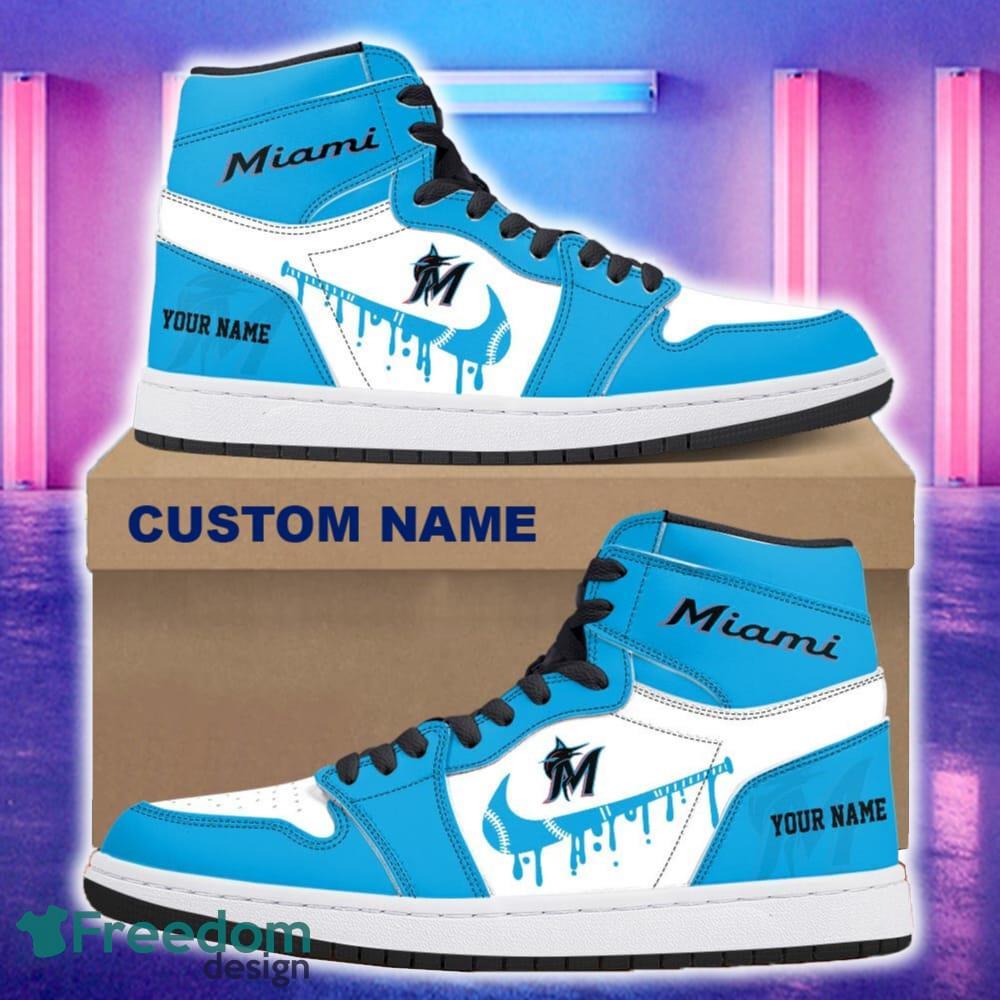 Miami Marlins AJ1 Hightop Shoes New For Men Women Gift Air Jordan Hightop Sneaker Custom Name image Miami Marlins AJ1 Hightop Shoes New For Men Women Gift Air Jordan Hightop Sneaker Custom Name - Miami Marlins Air Jordan 1 Hightop Shoes_4