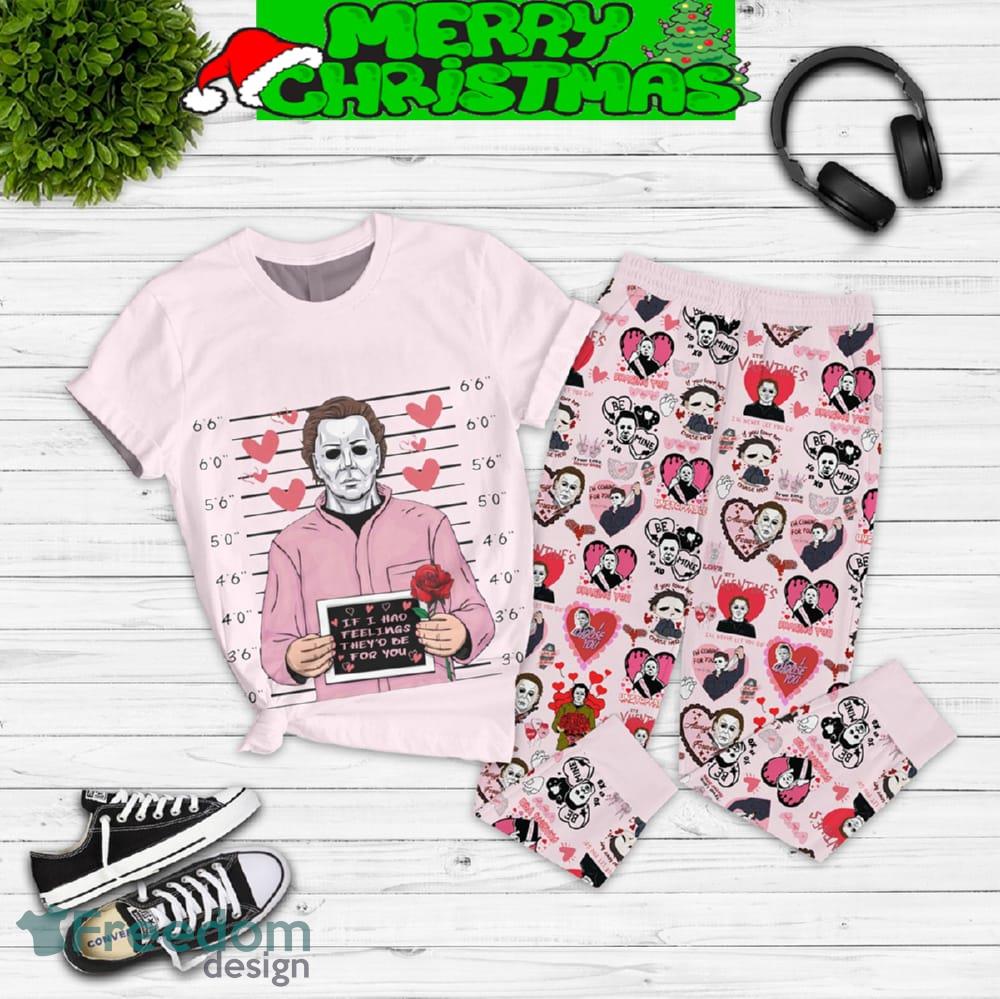 Michael Myers Had Feeling Valentine Fleece Pajamas Set Full Print Christmas For Women - Michael Myers Had Feeling Valentine Fleece Pajamas Set-1