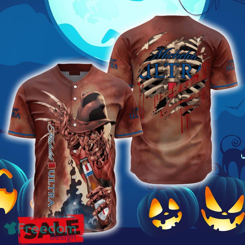 Michelob ULTRA Halloween Freddy Krueger Baseball Jersey Shirt New All Over Print image Michelob ULTRA Halloween Freddy Krueger Baseball Jersey Shirt New All Over Print - Michelob ULTRA Halloween Freddy Krueger Baseball Jersey Shirt New All Over Print