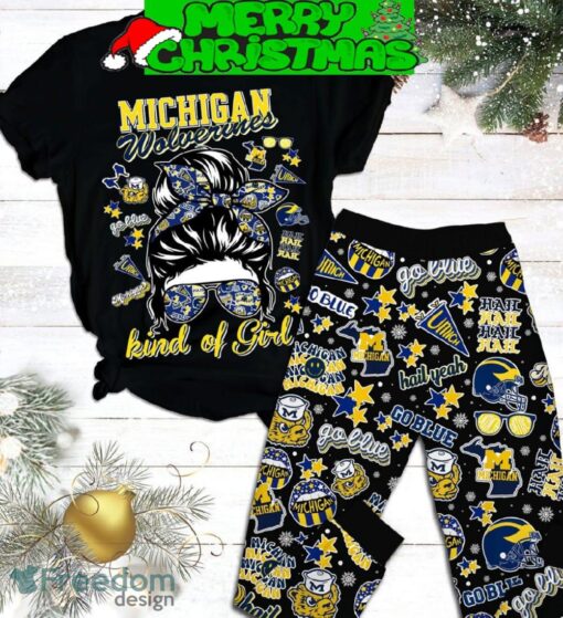 Michigan Wolverines Go Blue Kind Of Girl Fleece Pajamas Set For Women Gift Christmas - Michigan Wolverines Go Blue Kind Of Girl Fleece Pajamas Set-1