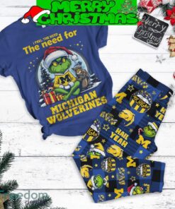 Michigan Wolverines Grinch Christmas I Feel The Need Fleece Pajamas Set All Over Print Christmas Gift - Michigan Wolverines Grinch Christmas I Feel The Need Fleece Pajamas Set-1