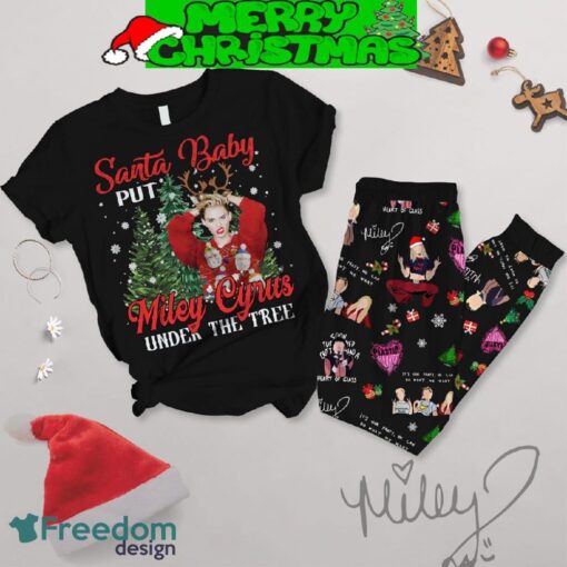 Miley Cyrus Under The Tree Santa Baby Christmas Fleece Pajamas Set Gift Family - Miley Cyrus Under The Tree Santa Baby Christmas Fleece Pajamas Set-1