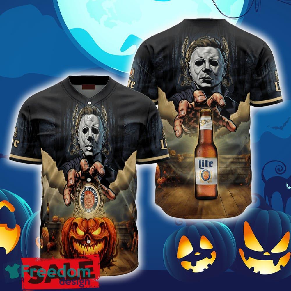 Miller Lite Halloween Michael Myers Baseball Jersey Shirt New All Over Print image Miller Lite Halloween Michael Myers Baseball Jersey Shirt New All Over Print - Miller Lite Halloween Michael Myers Baseball Jersey Shirt New All Over Print