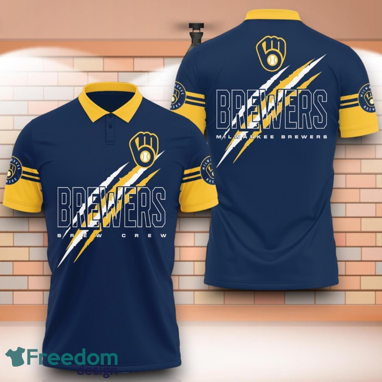 Milwaukee Brewers MLB Brew Crew 3D Polo Shirt With Claws Pattern image Milwaukee Brewers MLB Brew Crew 3D Polo Shirt With Claws Pattern Product Photo 1