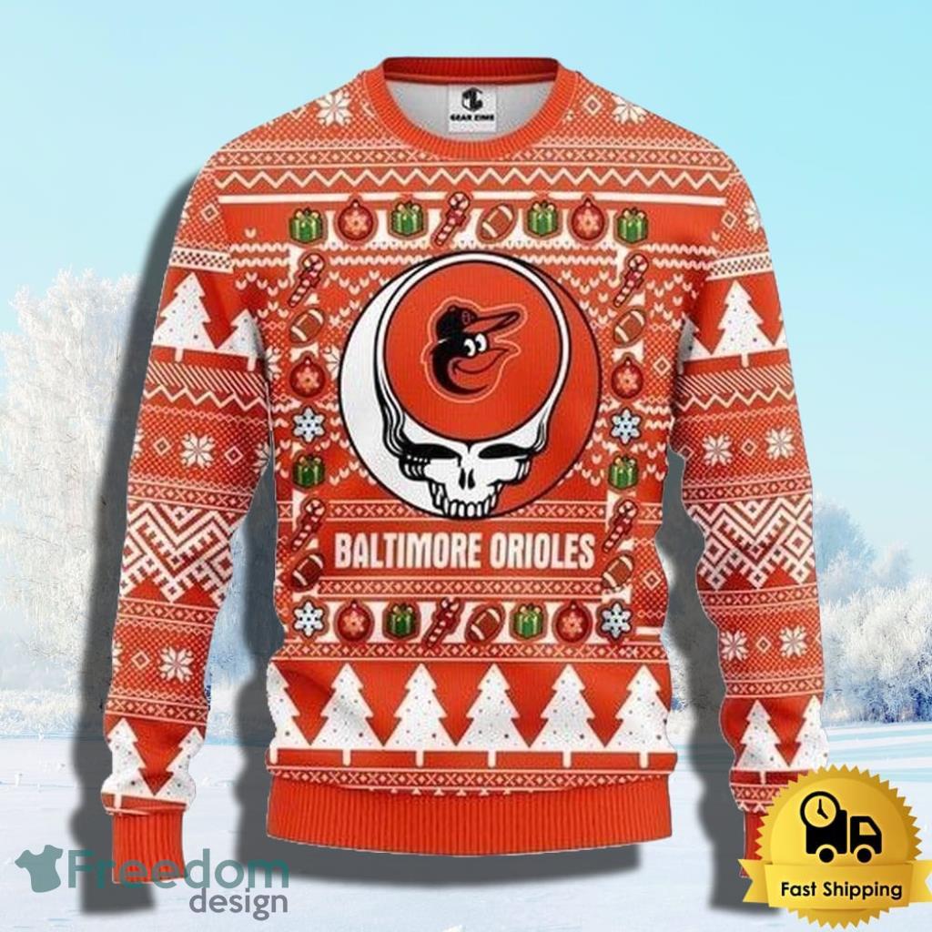 MLB Baltimore Orioles Ugly Christmas Sweater The Intelligence Of The Skull Unisex Sweater Gift image MLB Baltimore Orioles Ugly Christmas Sweater The Intelligence Of The Skull Unisex Sweater Gift Product Photo 1