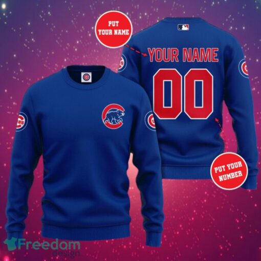 MLB Chicago Cubs Logo Design Simple Custom Name And Numbers Blue Sweatshirt Sweatshirt 3D Product Photo 1