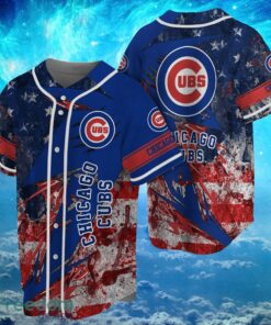 MLB Chicago Cubs Logo Design US Flag Gifts Baseball Jersey Shirt Full Print