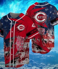 MLB Cincinnati Reds Logo Design US Flag Gifts Baseball Jersey Shirt Full Print