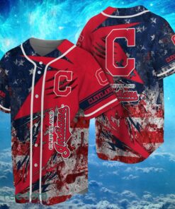 MLB Cleveland Indians Logo Design US Flag Gifts Baseball Jersey Shirt Full Print