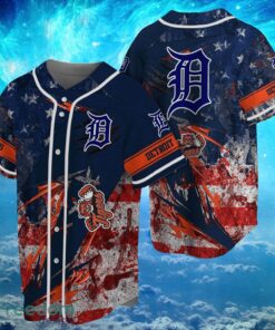 MLB Detroit Tigers Logo Design US Flag Gifts Baseball Jersey Shirt Full Print