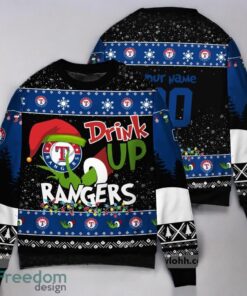 MLB Grinch Drink Up Texas Rangers Custom Ugly Christmas Sweater 3D Printed Christmas Gift