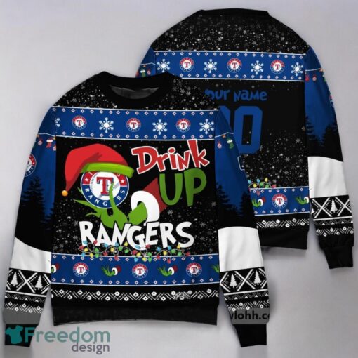 MLB Grinch Drink Up Texas Rangers Custom Ugly Christmas Sweater 3D Printed Christmas Gift Product Photo 1