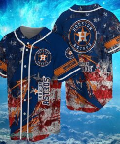 MLB Houston Astros Logo Design US Flag Gifts Baseball Jersey Shirt Full Print