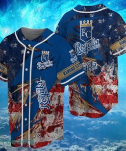 MLB Kansas City Royals Logo Design US Flag Gifts Baseball Jersey Shirt Full Print