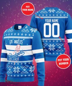 MLB Los Angeles Dodgers Logo Design Blue Sweater Custom Name And Number Sweater 3D