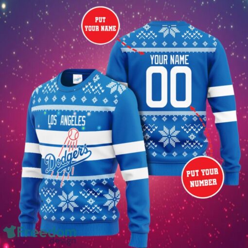 MLB Los Angeles Dodgers Logo Design Blue Sweater Custom Name And Number Sweater 3D Product Photo 1