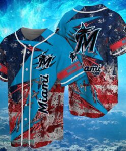 MLB Miami Marlins Logo Design US Flag Gifts Baseball Jersey Shirt Full Print