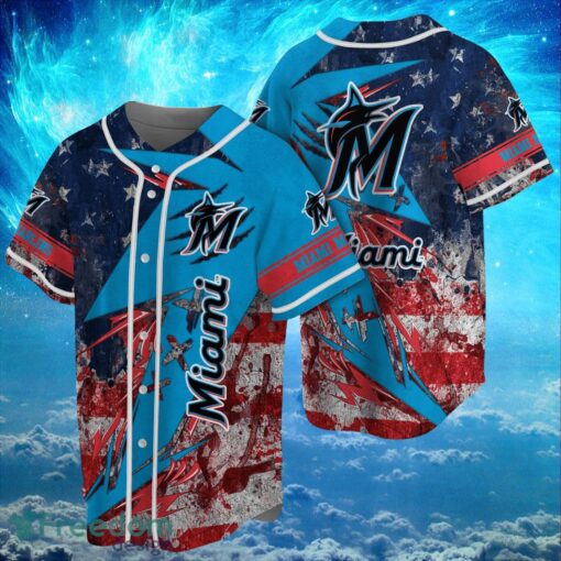 MLB Miami Marlins Logo Design US Flag Gifts Baseball Jersey Shirt Full Print Product Photo 1