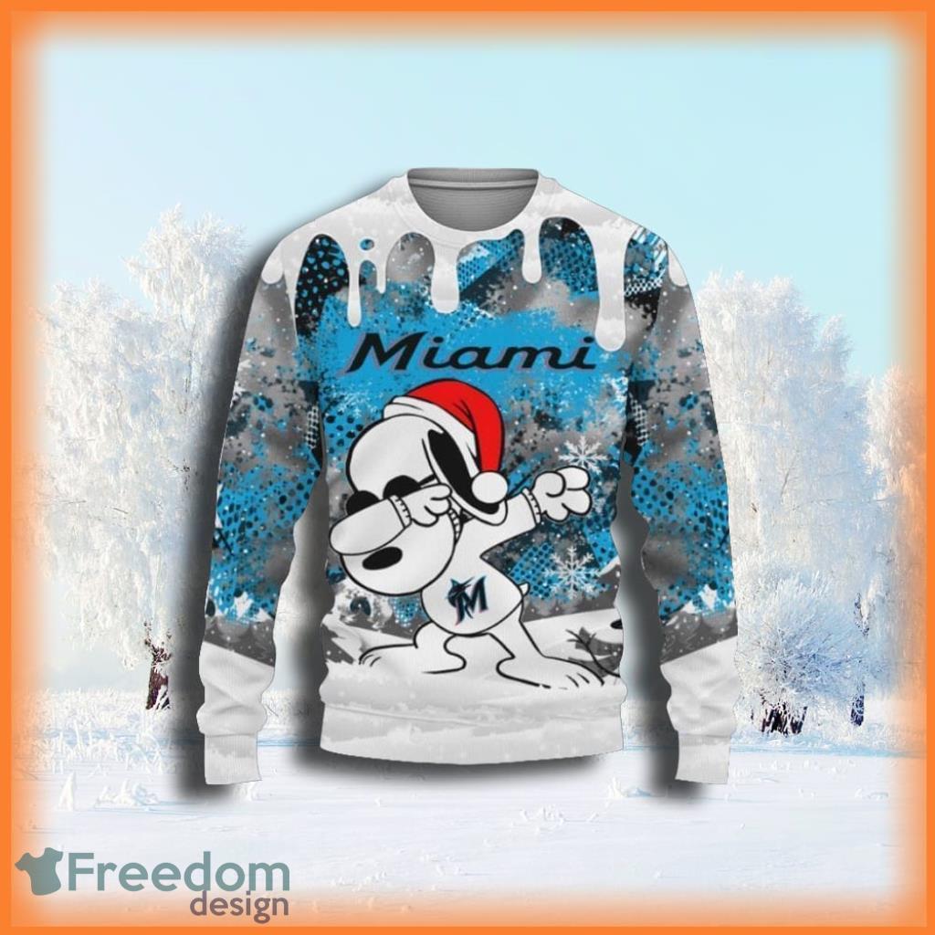 MLB Miami Marlins Snoopy Dabbing The Peanuts Ugly Christmas Sweater Unisex Sweater Gift image MLB Miami Marlins Snoopy Dabbing The Peanuts Ugly Christmas Sweater Unisex Sweater Gift Product Photo 1